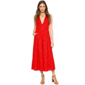 Rachel Comey Rhoads Jumpsuit Red Lace Size 2 Wide Leg Cropped Sleeveless V Neck
